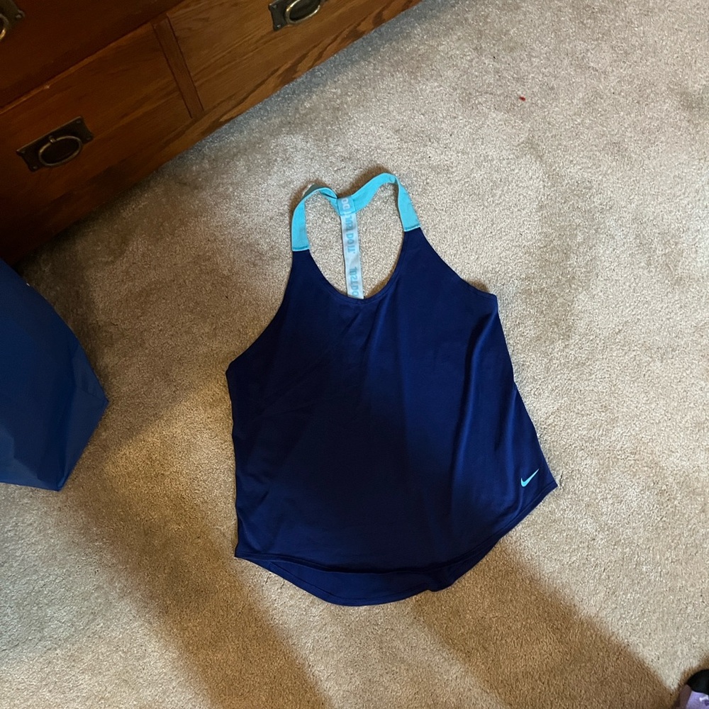 Nike Women's Dark Blue and Light Blue Tank Top
